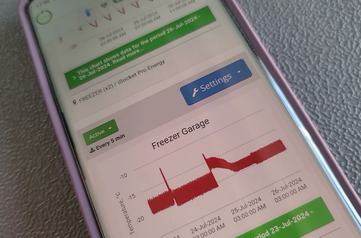 iSocket Temperature Data Logger on the mobile app (PWA)